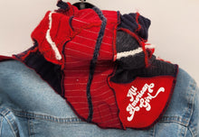 Load image into Gallery viewer, upcycled scarf, swag scarf, sweater scarf, cowl neck scarf, handmade scarf, couture trend, eco-conscious, josie t. designs
