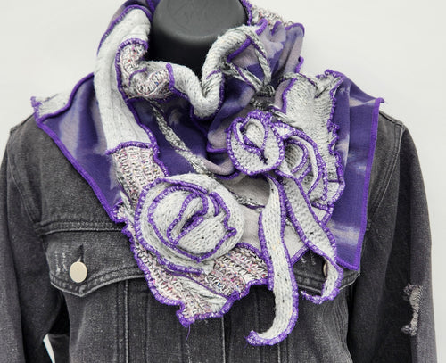 upcycled scarf, swag scarf, sweater scarf, cowl neck scarf, handmade scarf, couture trend, eco-conscious, josie t. designs