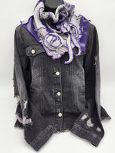 Load image into Gallery viewer, upcycled scarf, swag scarf, sweater scarf, cowl neck scarf, handmade scarf, couture trend, eco-conscious, josie t. designs
