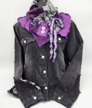 Load image into Gallery viewer, upcycled scarf, swag scarf, sweater scarf, cowl neck scarf, handmade scarf, couture trend, eco-conscious, josie t. designs

