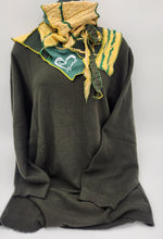 Load image into Gallery viewer, packer scarf, packer apparel, upcycled sweater scarf, re-purposed, cowl neck scarf
