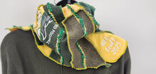 Load image into Gallery viewer, packer scarf, packer apparel, upcycled sweater scarf, re-purposed, cowl neck scarf
