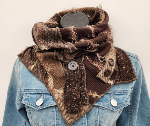 upcycled scarf, swag scarf, sweater scarf, cowl neck scarf, handmade scarf, couture trend, eco-conscious, josie t. designs