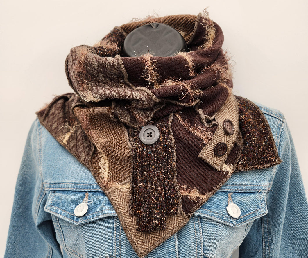 upcycled scarf, swag scarf, sweater scarf, cowl neck scarf, handmade scarf, couture trend, eco-conscious, josie t. designs