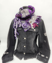 Load image into Gallery viewer, upcycled scarf, swag scarf, sweater scarf, cowl neck scarf, handmade scarf, couture trend, eco-conscious, josie t. designs
