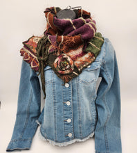 Load image into Gallery viewer, upcycled scarf, sweater scarf, infinity scarf, handmade scarf, couture trend, eco-conscious, re-cycled, re-purposed scarf, josie t. designs

