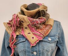 Load image into Gallery viewer, upcycled scarf, swag scarf, sweater scarf, cowl neck scarf, handmade scarf, couture trend, eco-conscious, josie t. designs
