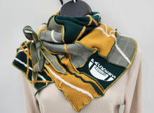 Load image into Gallery viewer, packers scarf, upcycled green bay packers scarf, re-purposed, packer apparel, handmade scarf

