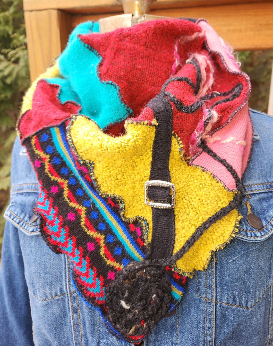 upcycled scarf, cowl neck scarf, sweater scarf, recycled sweaters, handmade scarf, boutique green bay