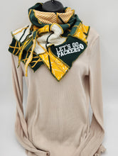 Load image into Gallery viewer, upcycled scarf, swag scarf, sweater scarf, cowl neck scarf, handmade scarf, couture trend, eco-conscious, josie t. designs, reclaimed textiles, repurposed textiles, repurposed fabric projects, DIY upcycled scarf, re-purposed fabric projects, textile art scarf
