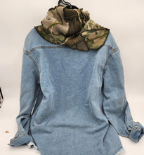 Load image into Gallery viewer, upcycled scarf, swag scarf, sweater scarf, cowl neck scarf, handmade scarf, couture trend, eco-conscious, josie t. designs, reclaimed textiles, repurposed textiles, repurposed fabric projects, DIY upcycled scarf, re-purposed fabric projects, textile art scarf

