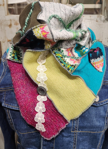 upcycled scarf, swag scarf, sweater scarf, cowl neck scarf, handmade scarf, 