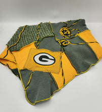 Load image into Gallery viewer, green bay packer scarf, upcycled cowl neck sweater scarf, packer apparel, shops green bay

