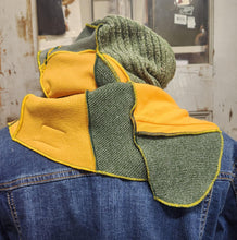 Load image into Gallery viewer, green bay packer scarf, upcycled cowl neck sweater scarf, packer apparel, shops green bay
