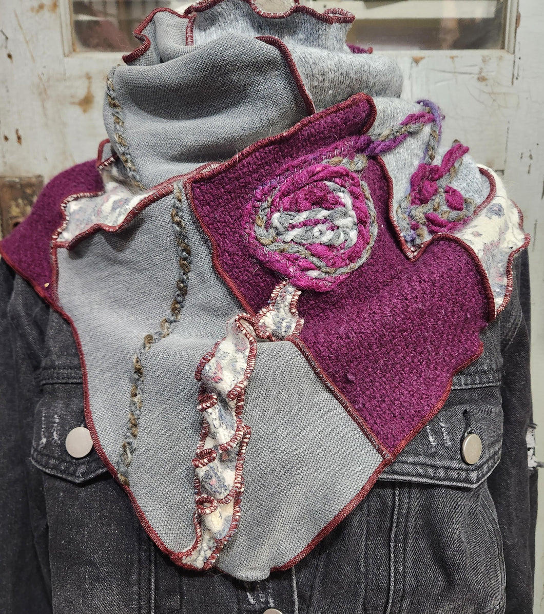 upcycled scarf, swag scarf, sweater scarf, cowl neck scarf, handmade scarf, 