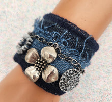 Load image into Gallery viewer, denim bracelet, upcycled bracelet, handmade, shops near me, boutique green bay
