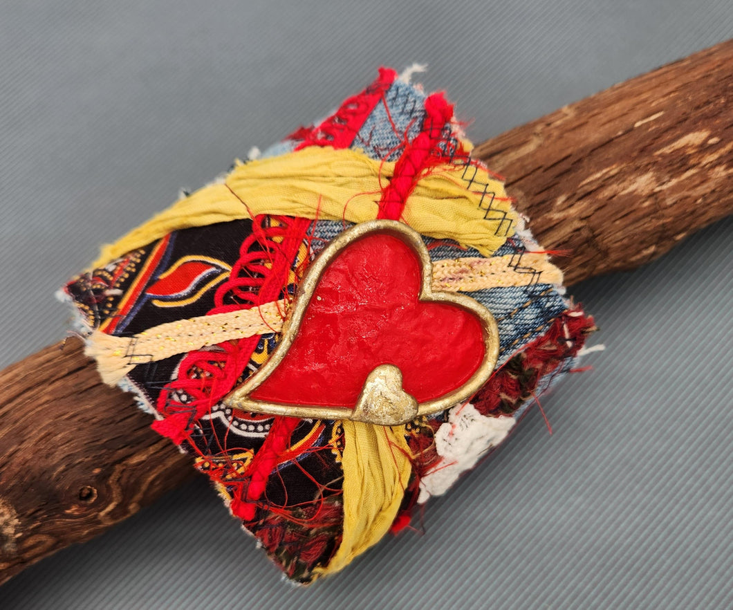 denim bracelet, upcycled denim, repurposed jewelry, fabric bracelet, handmade