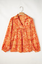 Load image into Gallery viewer, Orange Abstract Print Collared V Neck Babydoll Blouse
