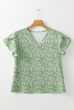 Load image into Gallery viewer, Green Boho Floral V Neck Wrap Short Sleeve Blouse
