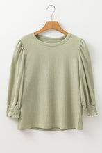 Load image into Gallery viewer, Laurel Green Textured Round Neck Half Sleeve Blouse
