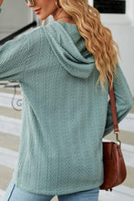 Load image into Gallery viewer, Mint Green Button Front Textured Drawstring Hooded Long Sleeve Top
