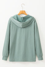 Load image into Gallery viewer, Mint Green Button Front Textured Drawstring Hooded Long Sleeve Top
