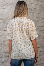 Load image into Gallery viewer, White Floral Eyelet Embroidered Puff Sleeve Notch V Neck Blouse
