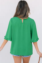Load image into Gallery viewer, Green Frilly Round Neck Wide Half Sleeve Blouse
