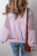 Load image into Gallery viewer, Orchid Petal Knit Crochet Exposed Seam Ribbed Trim Sweatshirt
