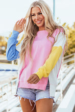 Load image into Gallery viewer, Bonbon Color Block Exposed Seam Side Slits Crewneck Sweatshirt
