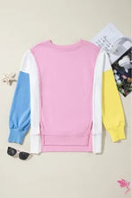Load image into Gallery viewer, Bonbon Color Block Exposed Seam Side Slits Crewneck Sweatshirt
