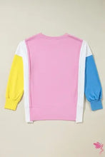 Load image into Gallery viewer, Bonbon Color Block Exposed Seam Side Slits Crewneck Sweatshirt
