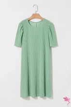 Load image into Gallery viewer, Mint Green Corded Knit Crew Neck Puff Sleeve Shift Mini Dress
