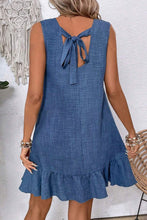 Load image into Gallery viewer, Ashleigh Blue Knot Scoop Back Ruffle Hem Sleeveless Mini Dress
