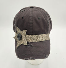 Load image into Gallery viewer, distressed baseball cap, vintage hat, boho hat, handmade hat,  shabby chic hat, rustic style hat, women’s casual hat, adjustable baseball cap, boutique fashion accessories 


