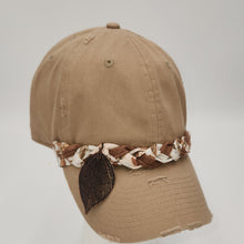 Load image into Gallery viewer, embellished baseball cap, tan with leaf embellishment
