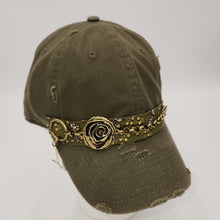 Load image into Gallery viewer, embellished baseball cap. olive green with jewelry
