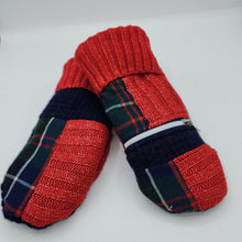 Load image into Gallery viewer, handmade mittens in red and blue plaid
