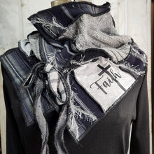 Load image into Gallery viewer, upcycled cowl neck scarf with faith wording
