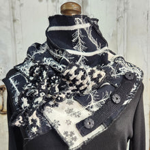 Load image into Gallery viewer, handmade knit cowl neck scarf in black and white prints
