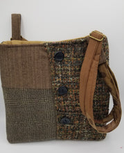 Load image into Gallery viewer, handmade bag, upcycled purse, men&#39;s suit coat, boutique green bay, handmade crossbody purse
