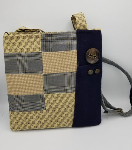 handmade bag, upcycled purse, men's suit coat, boutique green bay, handmade crossbody purse